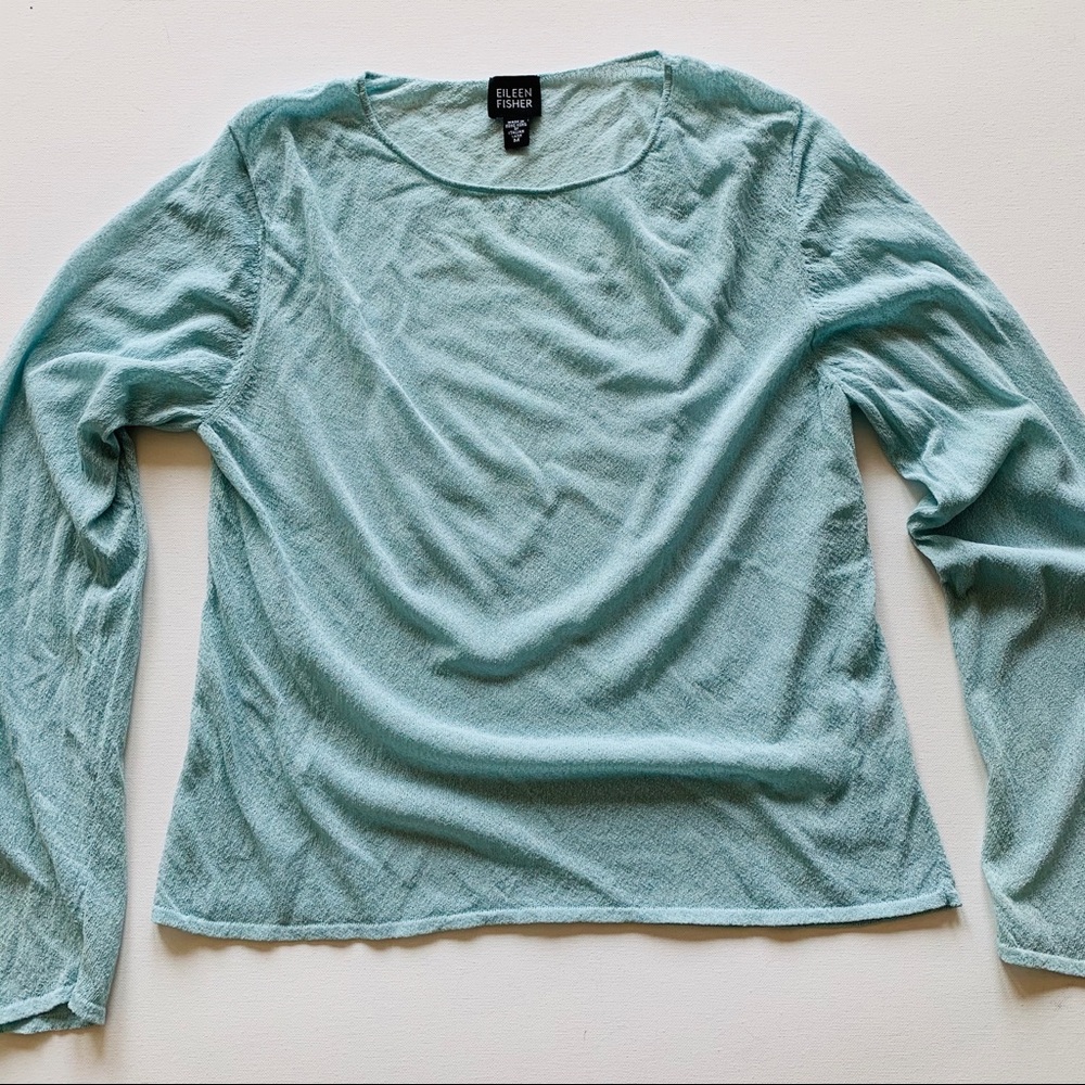 Eileen Fisher light aqua sheer long sleeve top M